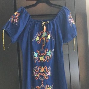 Blue embroidered Mexican maxi dress